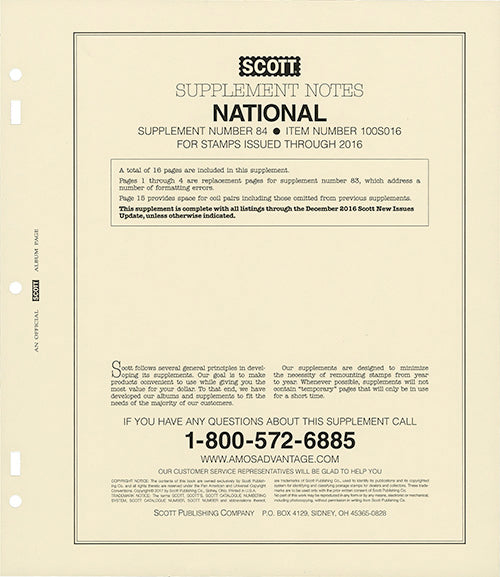 National 2016 Scott Supplements
