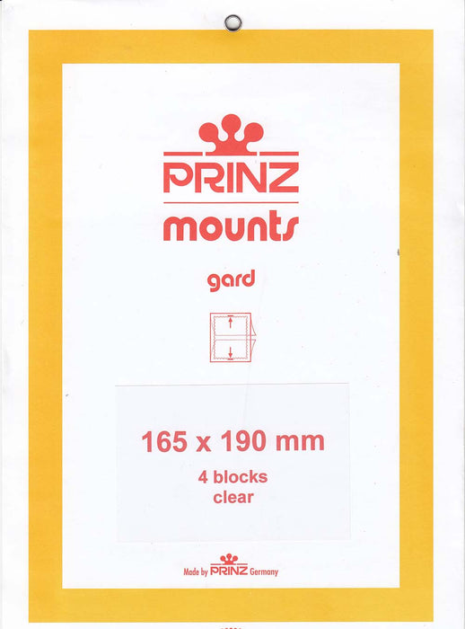 Prinz Stamp Mount 165 x 190 Blocks & Sheetlets Clear