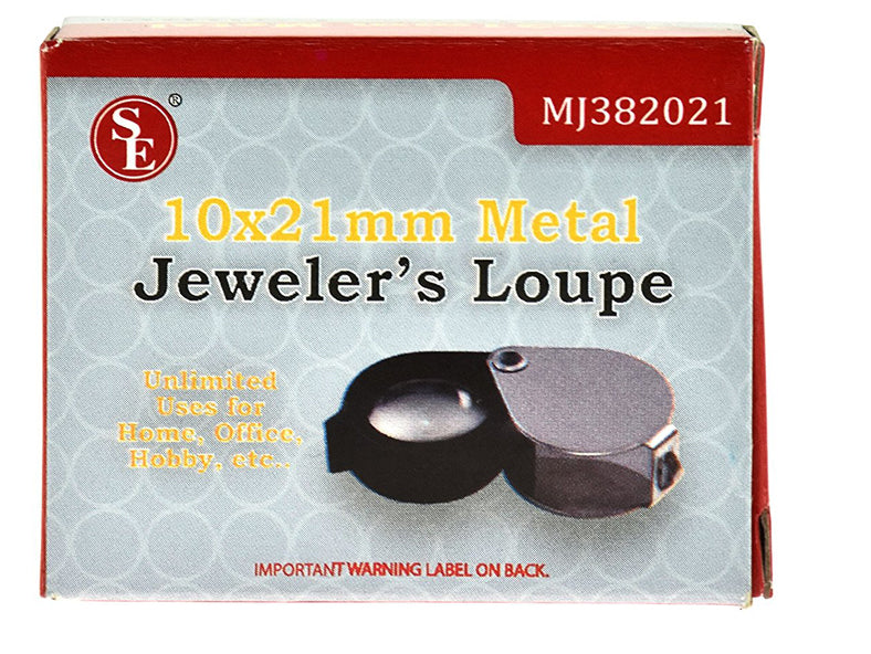 Sona 10x21mm Jeweler's Loupe in a Plastic Storage Box, Polished Metal Round Body