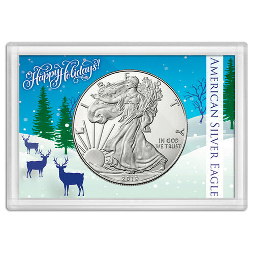 American Silver Eagle Happy Holidays Frosty Case 2x3 Deer 1673