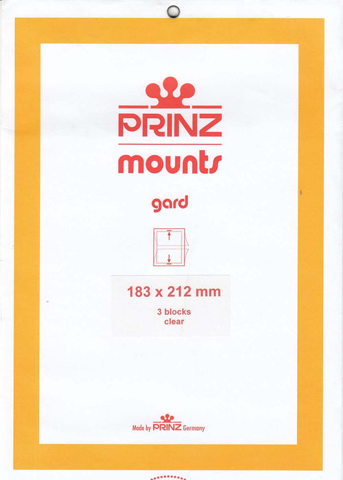 Prinz Stamp Mount 183 x 212 Blocks & Sheetlets Clear