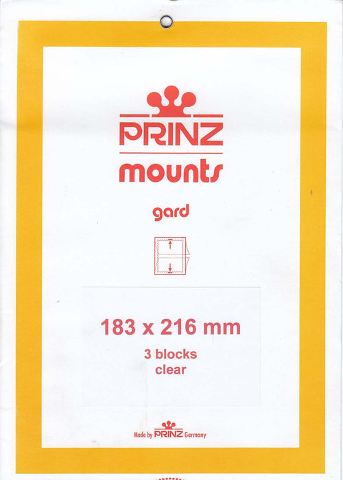 Prinz Stamp Mount 183 x 216 Blocks & Sheetlets Clear
