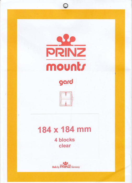 Prinz Stamp Mount 184 x 184 Blocks & Sheetlets Clear