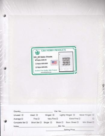 G&K #5 Stamp Sales Sheets (250 Qty)